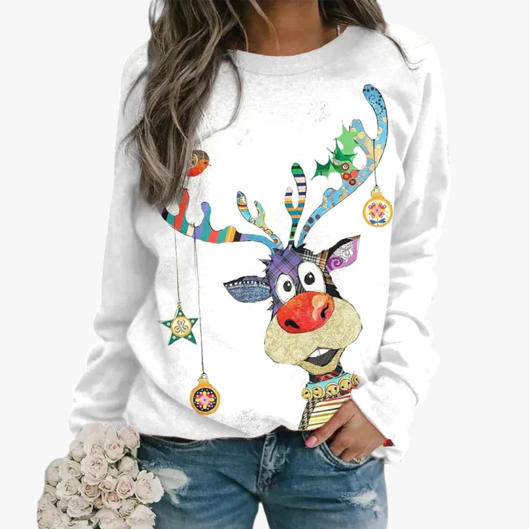 Damen Winter-Weihnachtspullover mit Rentier-Print