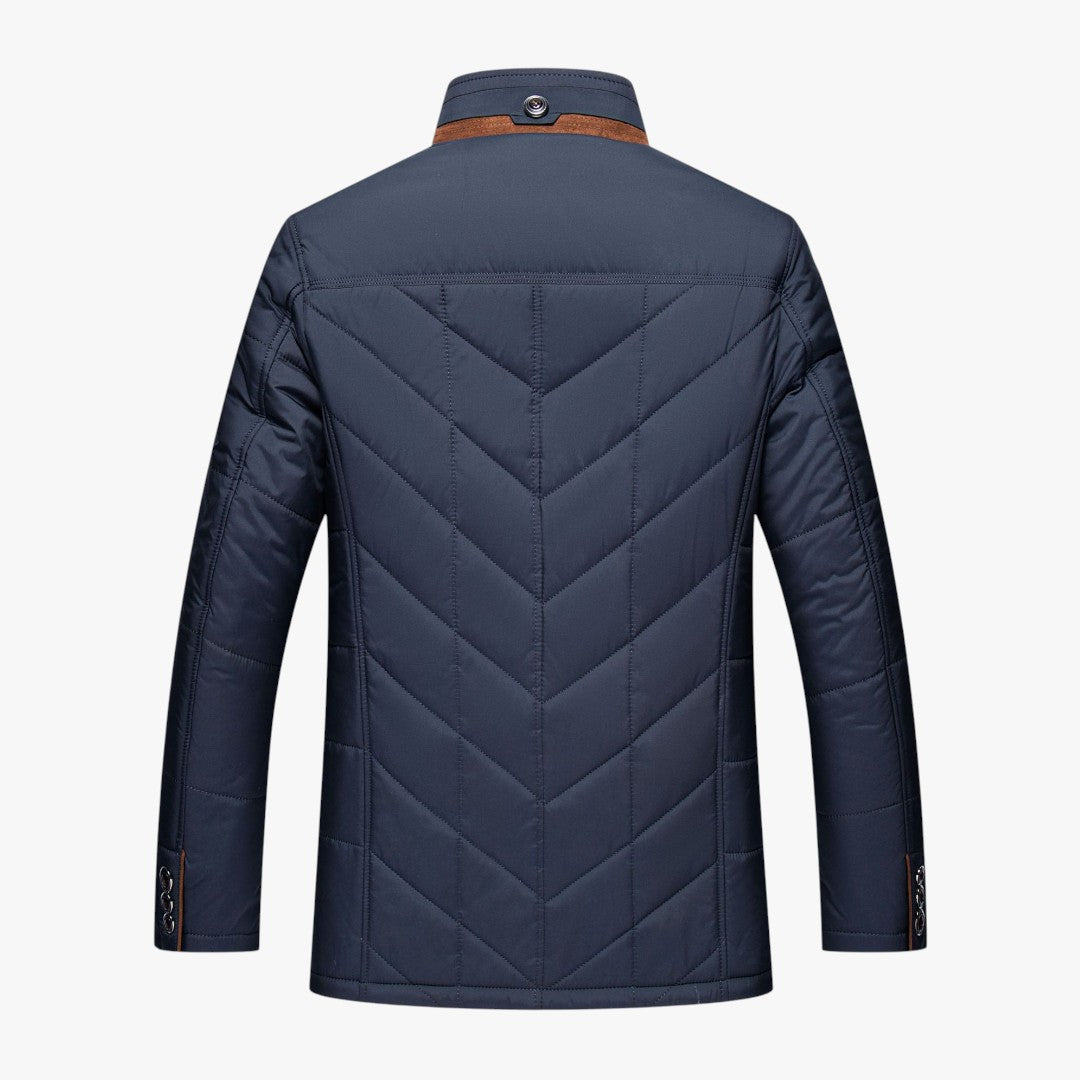 Gefütterte Herren Winterjacke mit Reißverschluss und Knöpfen | Kurz