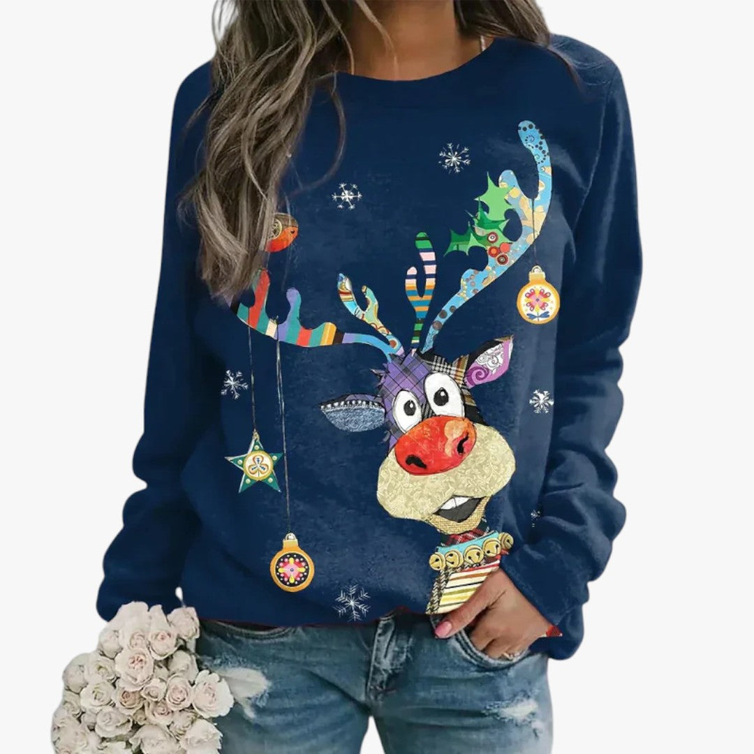 Damen Winter-Weihnachtspullover mit Rentier-Print
