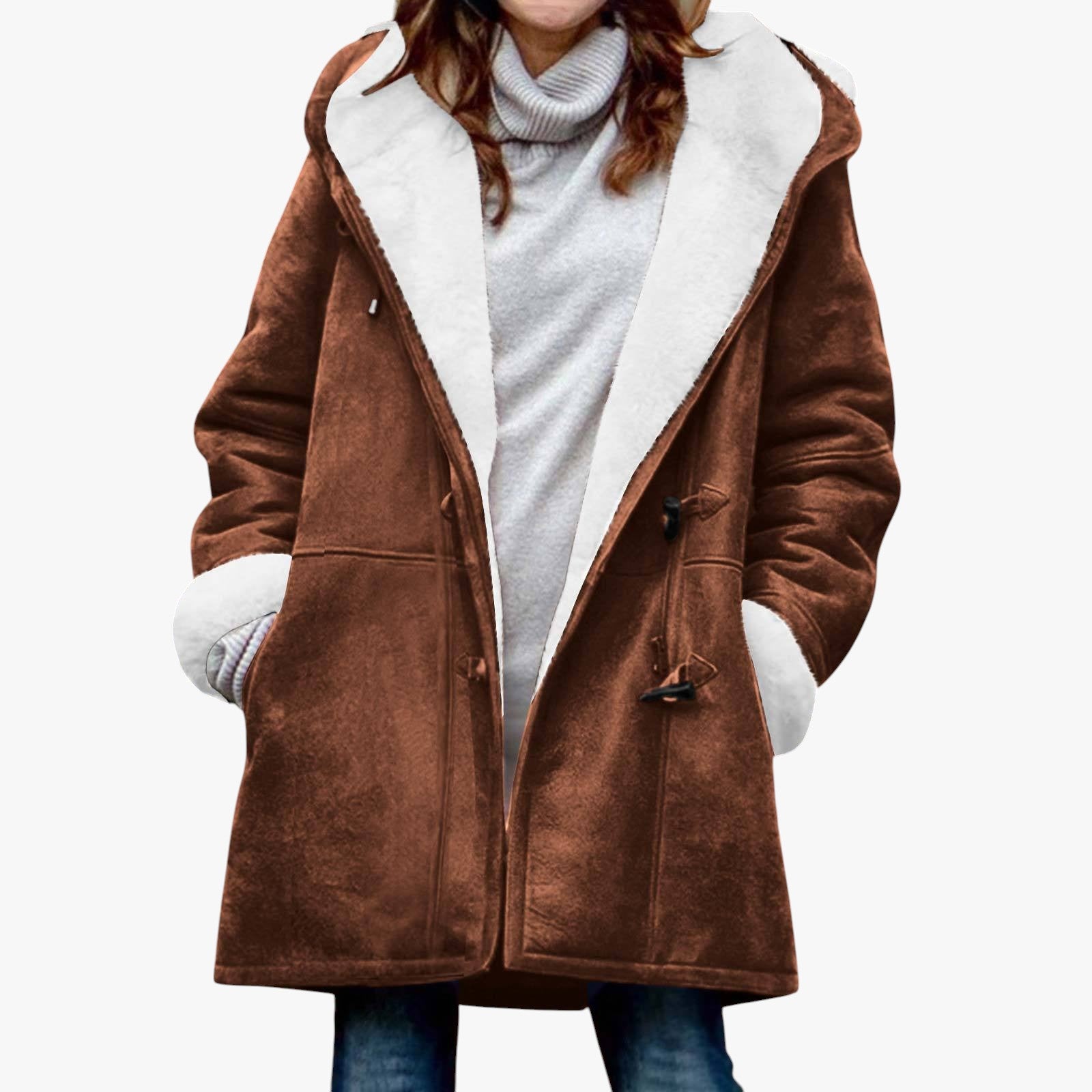 Damen Teddy Winterjacke mit Kapuze | Lang