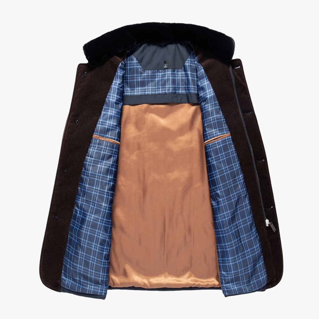 Gefütterte Herren Winterjacke mit Reißverschluss und Knöpfen | Kurz