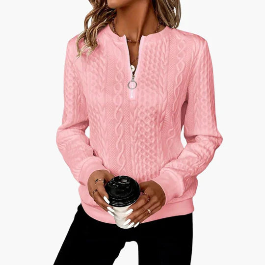 Damen Zopfmusterpullover mit Reißverschluss