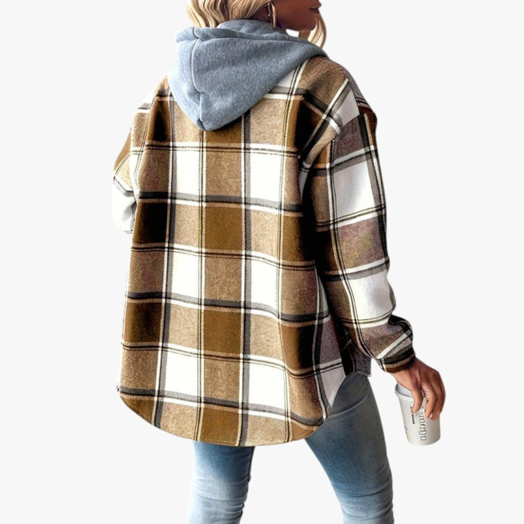 Damen Winterjacke mit Kapuze und Karomuster | Lang