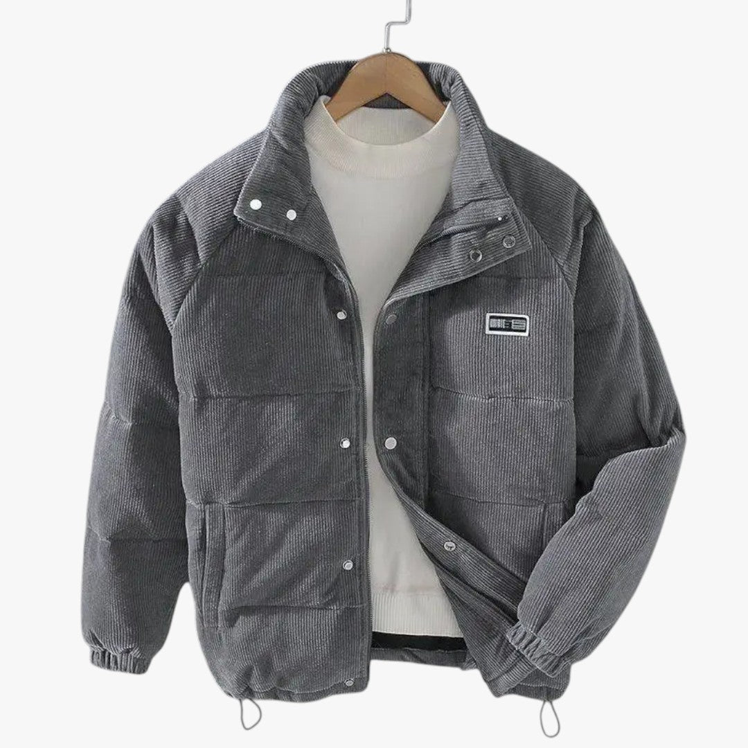 Herren Winterjacke aus Cord mit Reißverschluss und Druckknöpfen