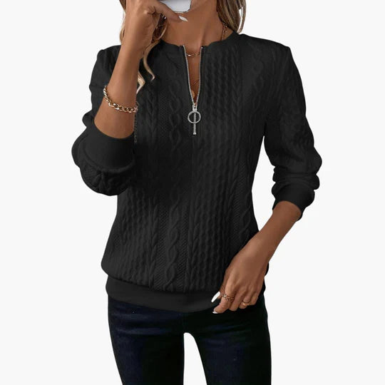 Damen Zopfmusterpullover mit Reißverschluss