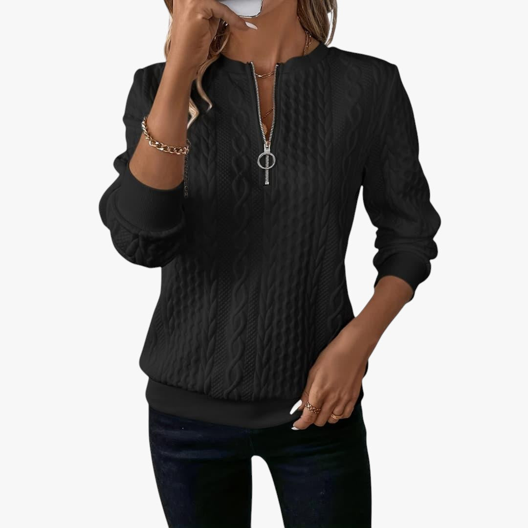 Damen Zopfmusterpullover mit Reißverschluss