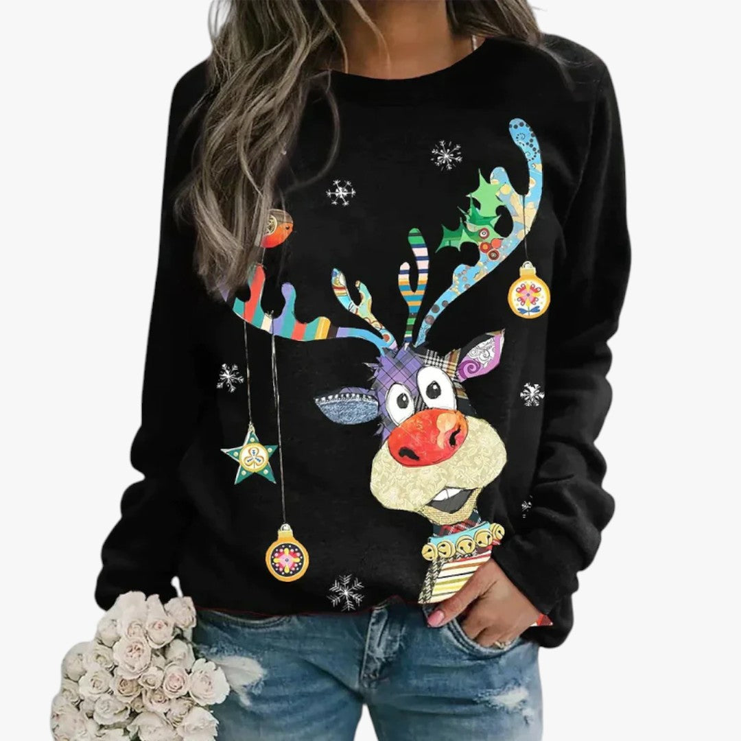 Damen Winter-Weihnachtspullover mit Rentier-Print