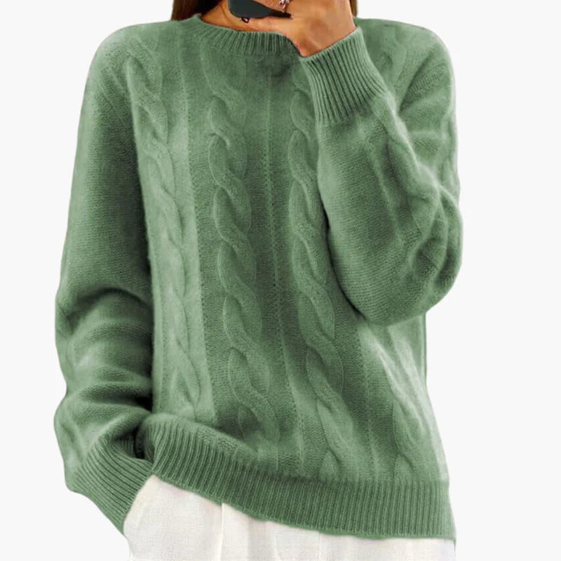 Damen Zopfmusterpullover mit Rundkragen