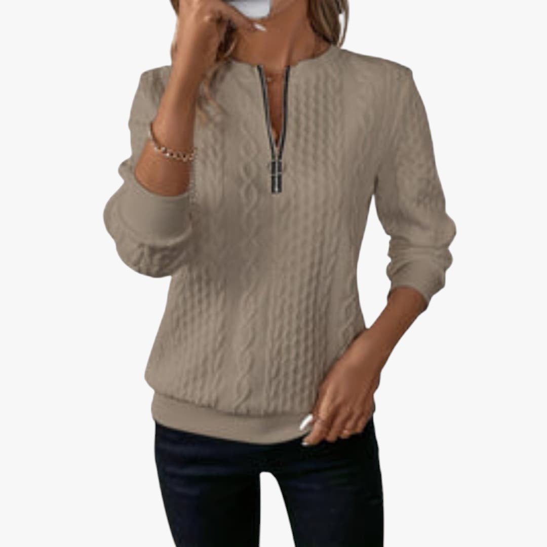 Damen Zopfmusterpullover mit Reißverschluss