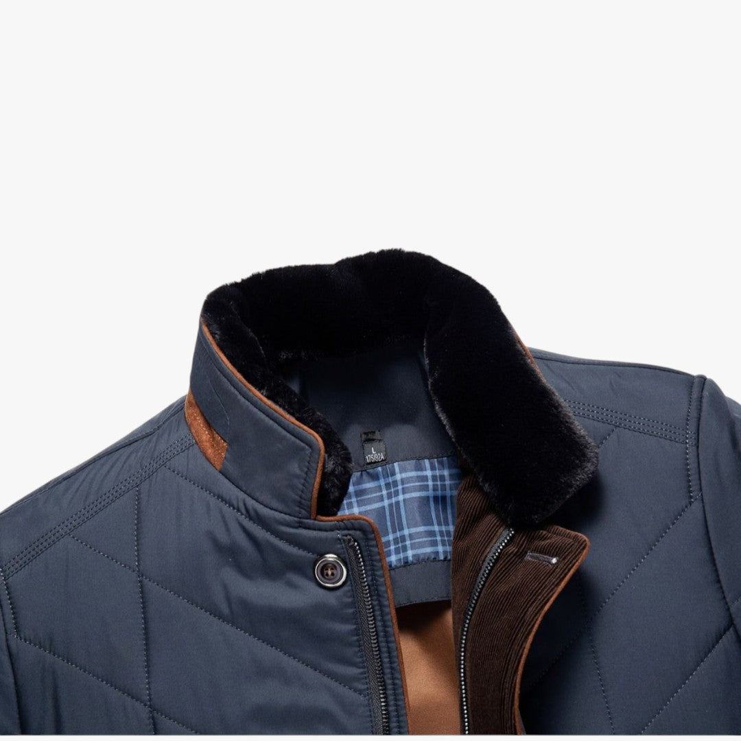 Gefütterte Herren Winterjacke mit Reißverschluss und Knöpfen | Kurz