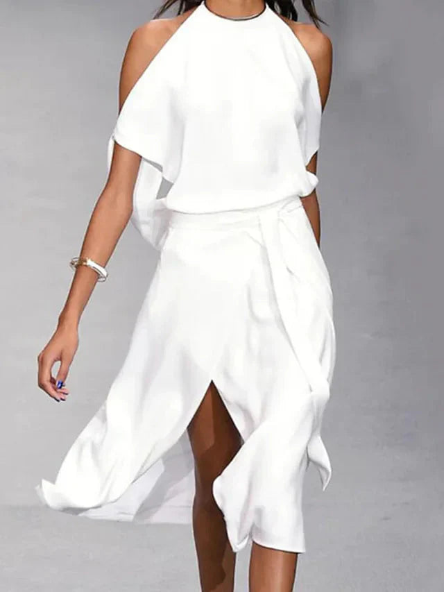 Elegantes Midikleid Damen mit Schulterausschnitten für Hochzeiten-3