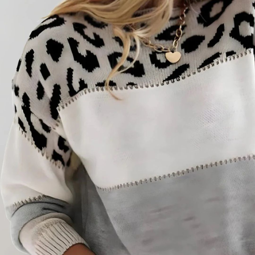 Damen Strickpullover mit Leopardenmuster | Lang