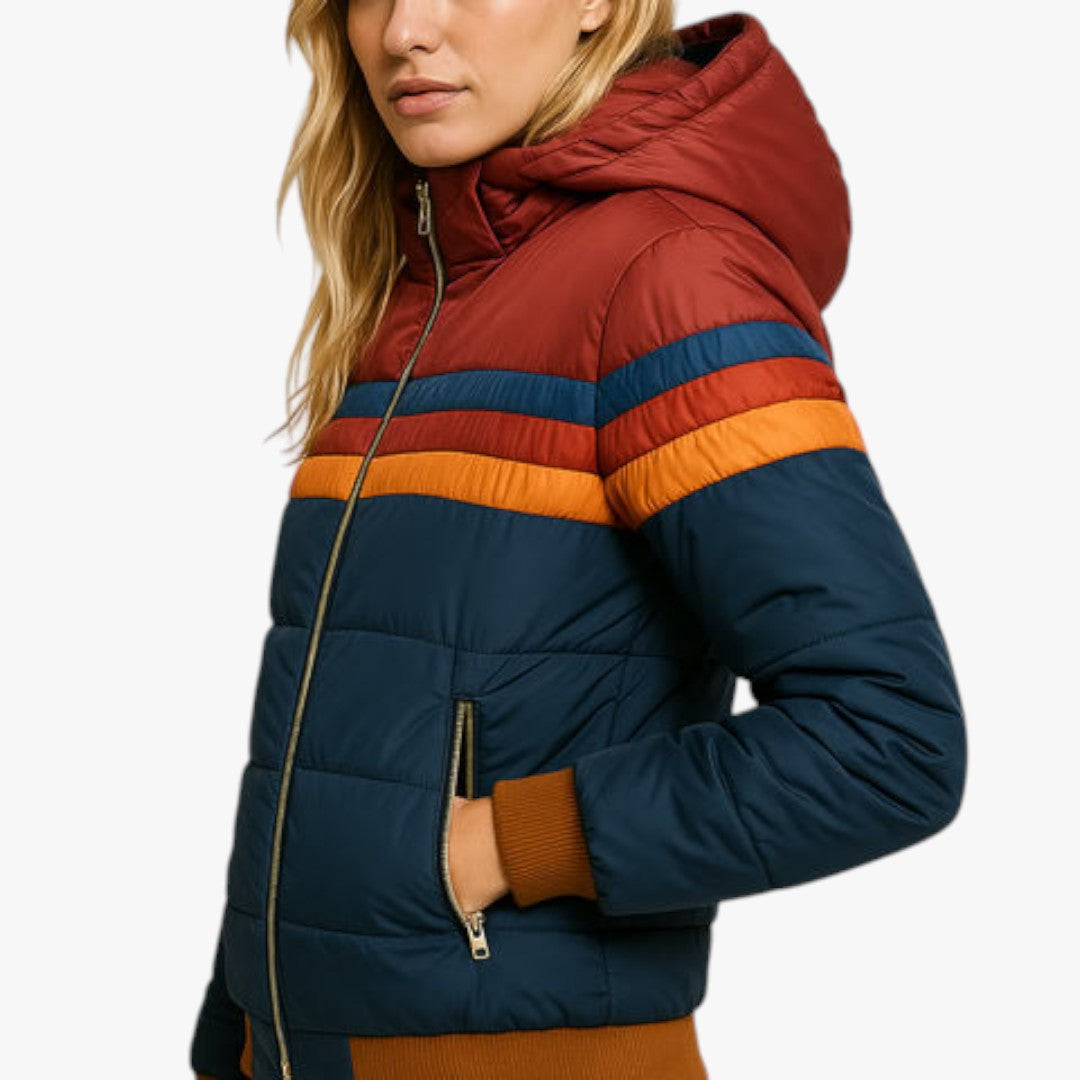 Damen Winterjacke mit Streifen und Kapuze