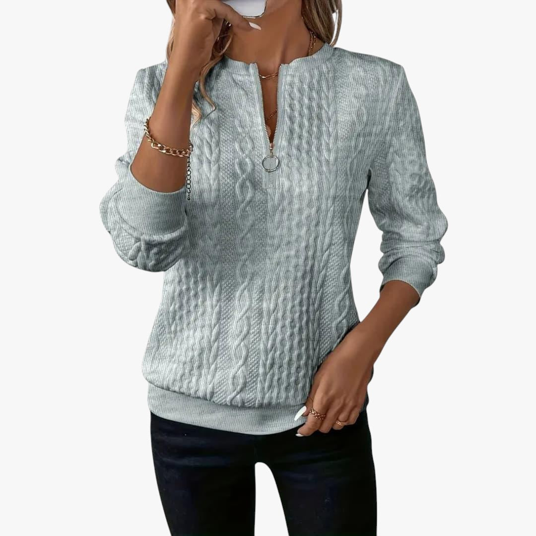 Damen Zopfmusterpullover mit Reißverschluss