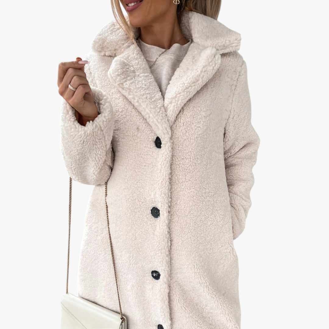 Damen Winter Teddymantel mit Knöpfen | Lang