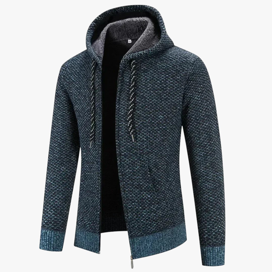 Herren Winterpullover mit Reißverschluss und Kapuze | Strickjacke