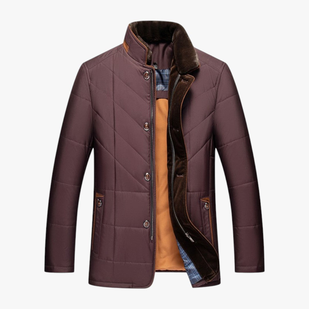 Gefütterte Herren Winterjacke mit Reißverschluss und Knöpfen | Kurz