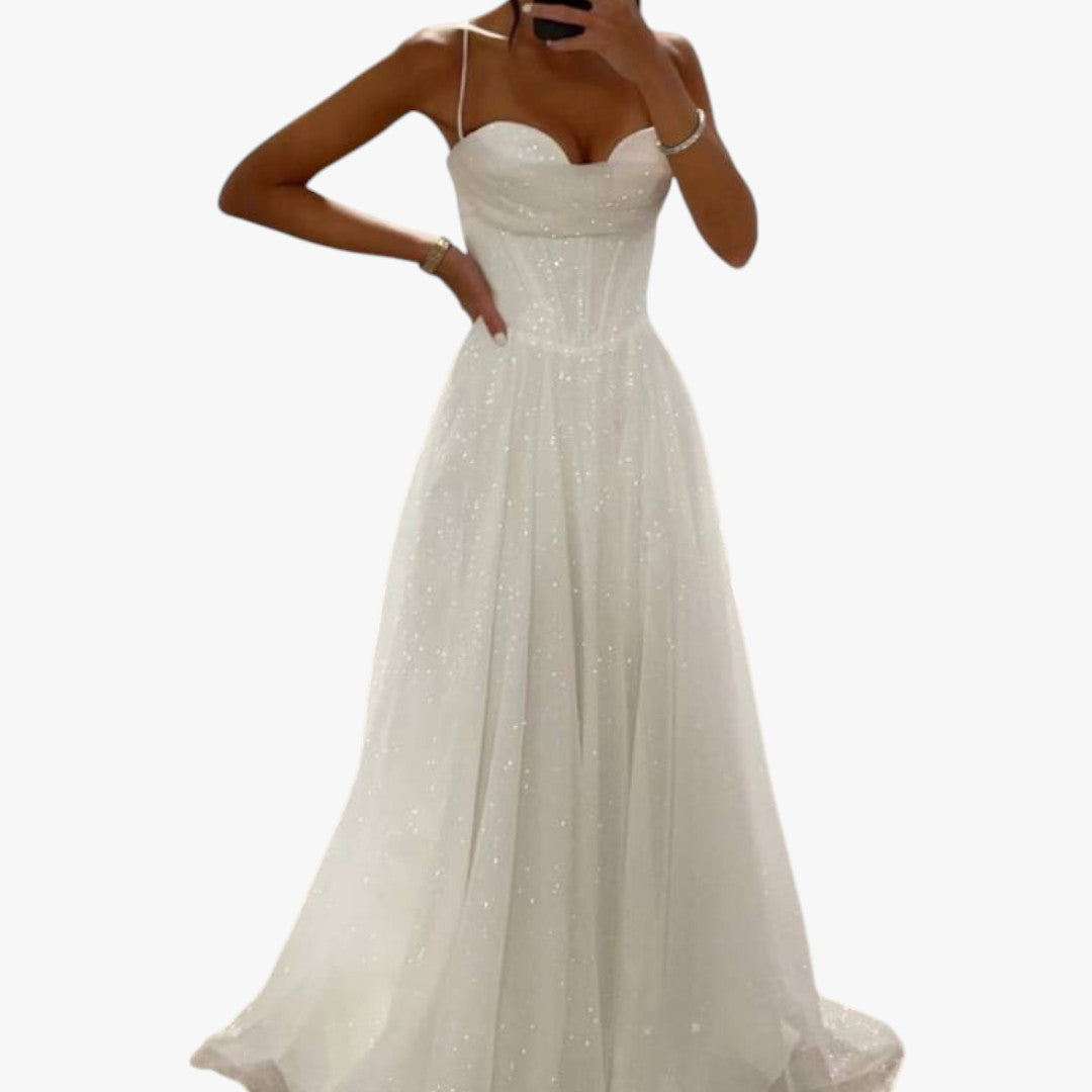 Damen Hochzeitsabendkleid mit Glitzer | Maxi