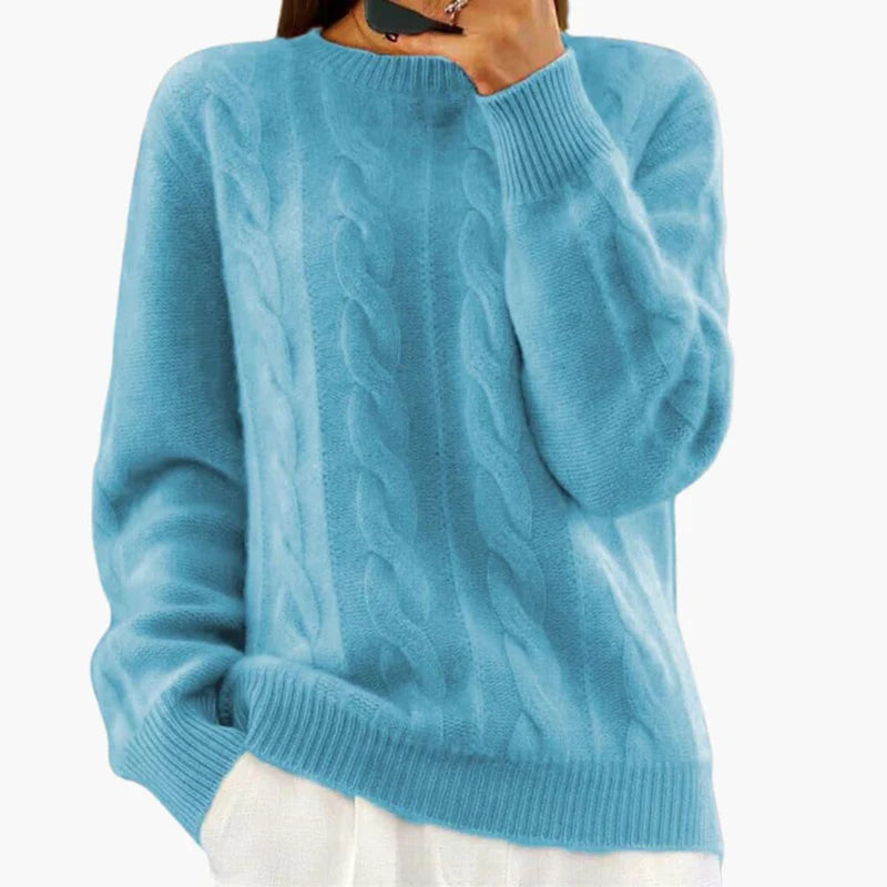Damen Zopfmusterpullover mit Rundkragen