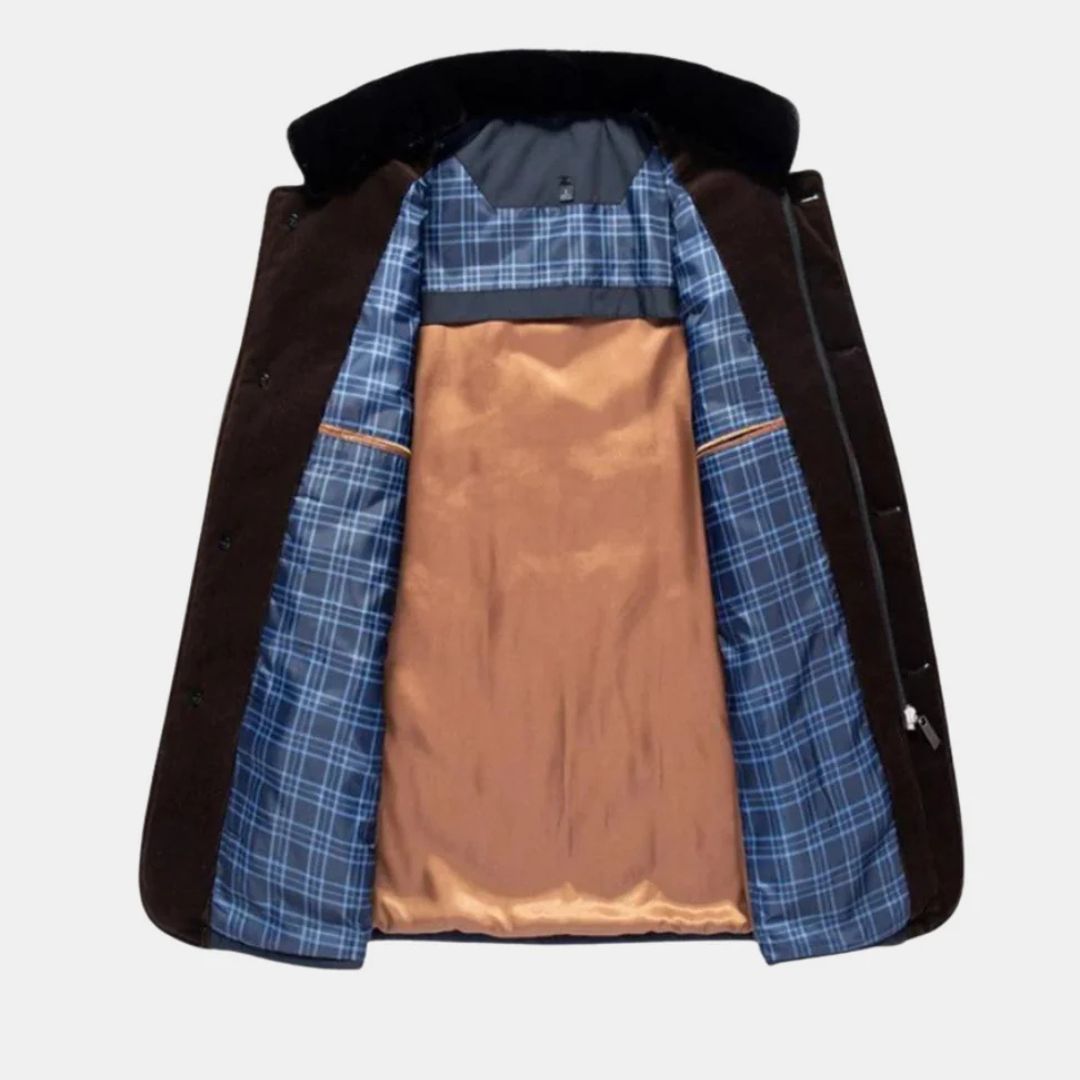 Gefütterte Herren Winterjacke mit Reißverschluss und Knöpfen | Kurz