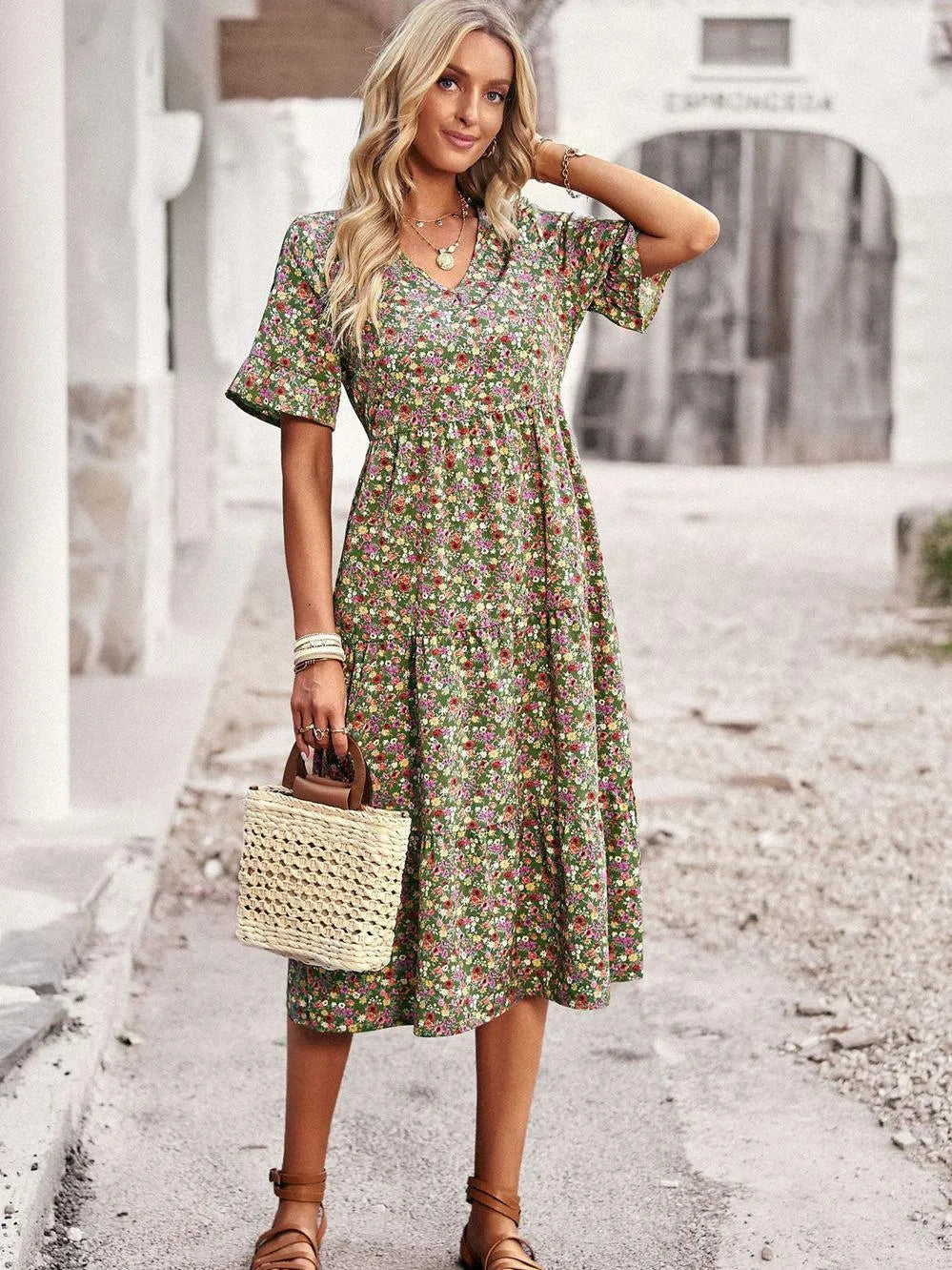 Damen luftiges Sommer Kleid Midi | Ideal im Sommer und Urlaub