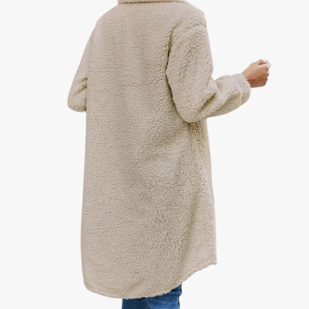 Damen Winter-Teddymantel mit Knöpfen | Lang
