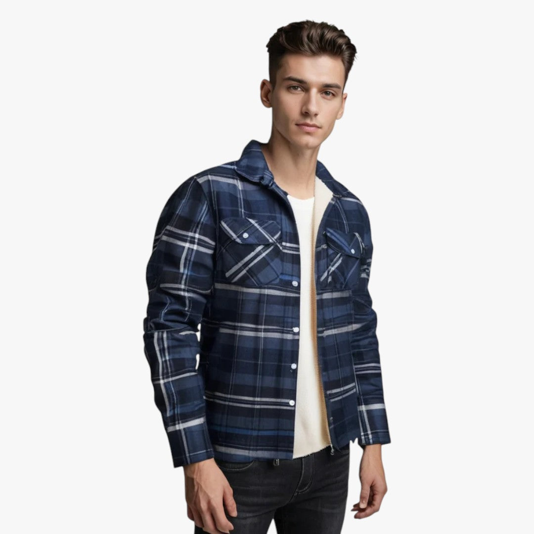 Gefütterte Herrenjacke mit Rautenmuster und Druckknöpfen
