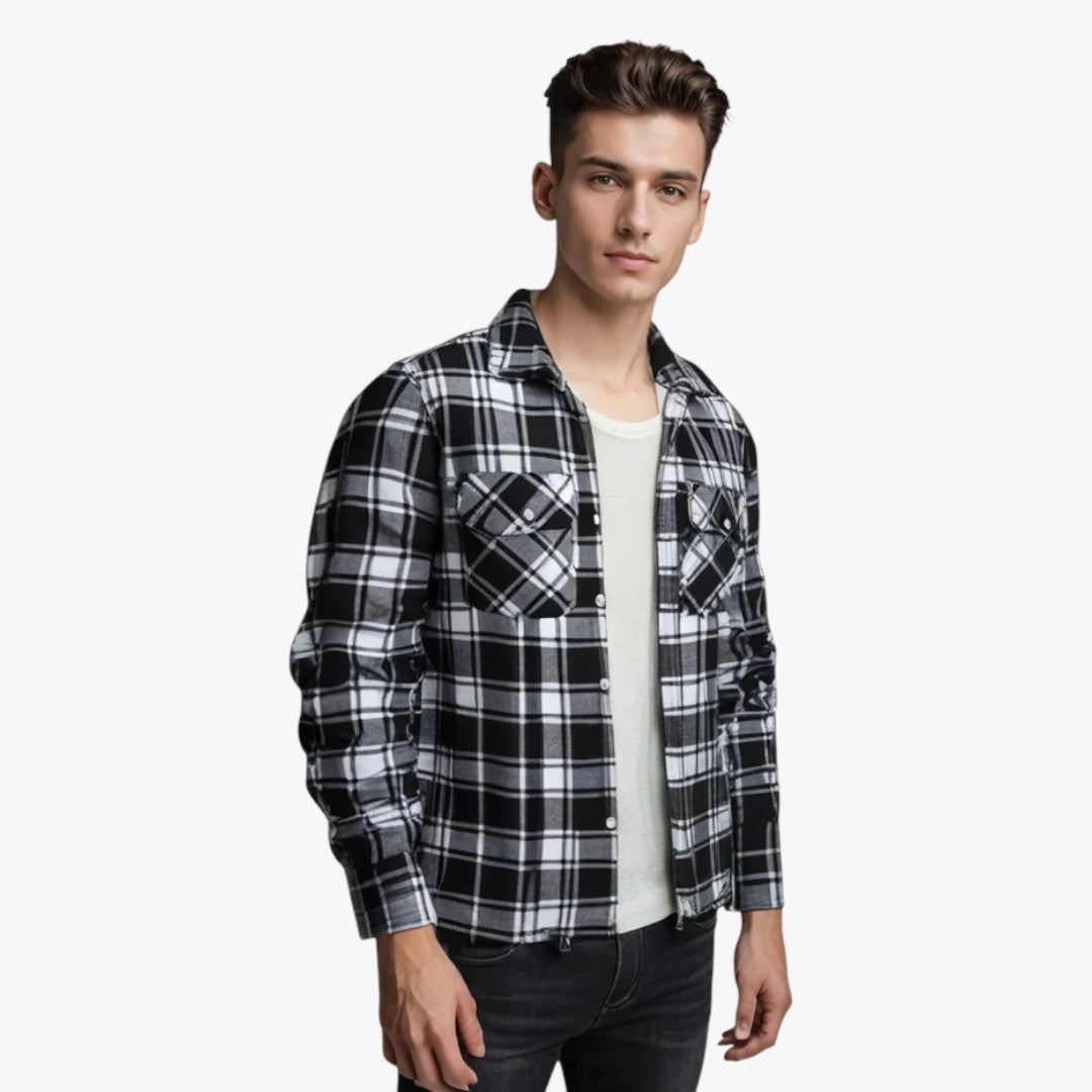 Gefütterte Herrenjacke mit Rautenmuster und Druckknöpfen