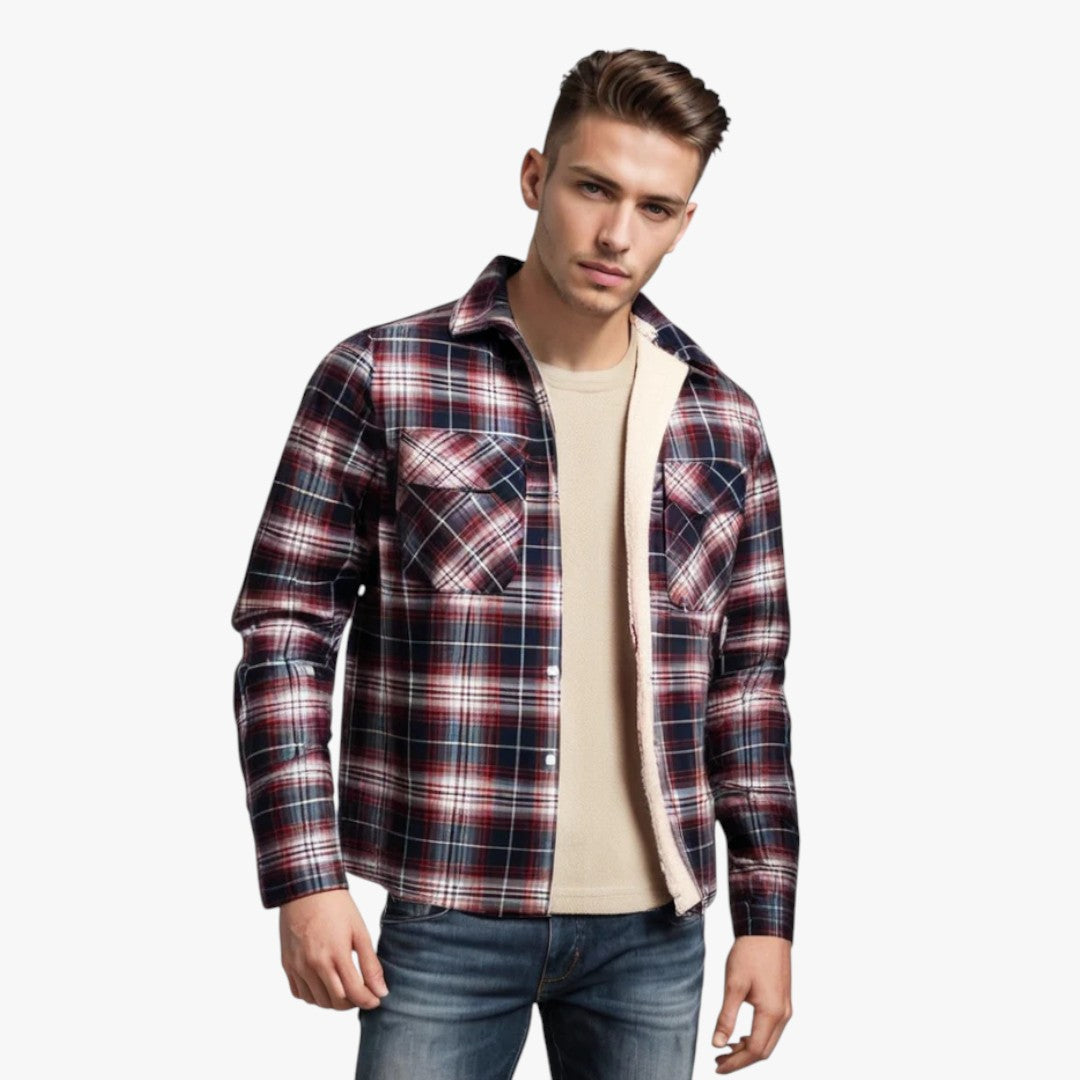 Gefütterte Herrenjacke mit Rautenmuster und Druckknöpfen