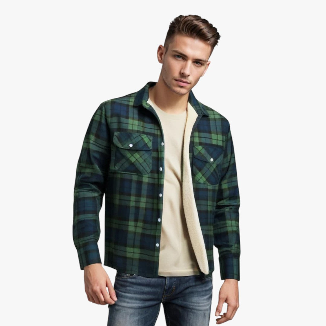 Gefütterte Herrenjacke mit Rautenmuster und Druckknöpfen