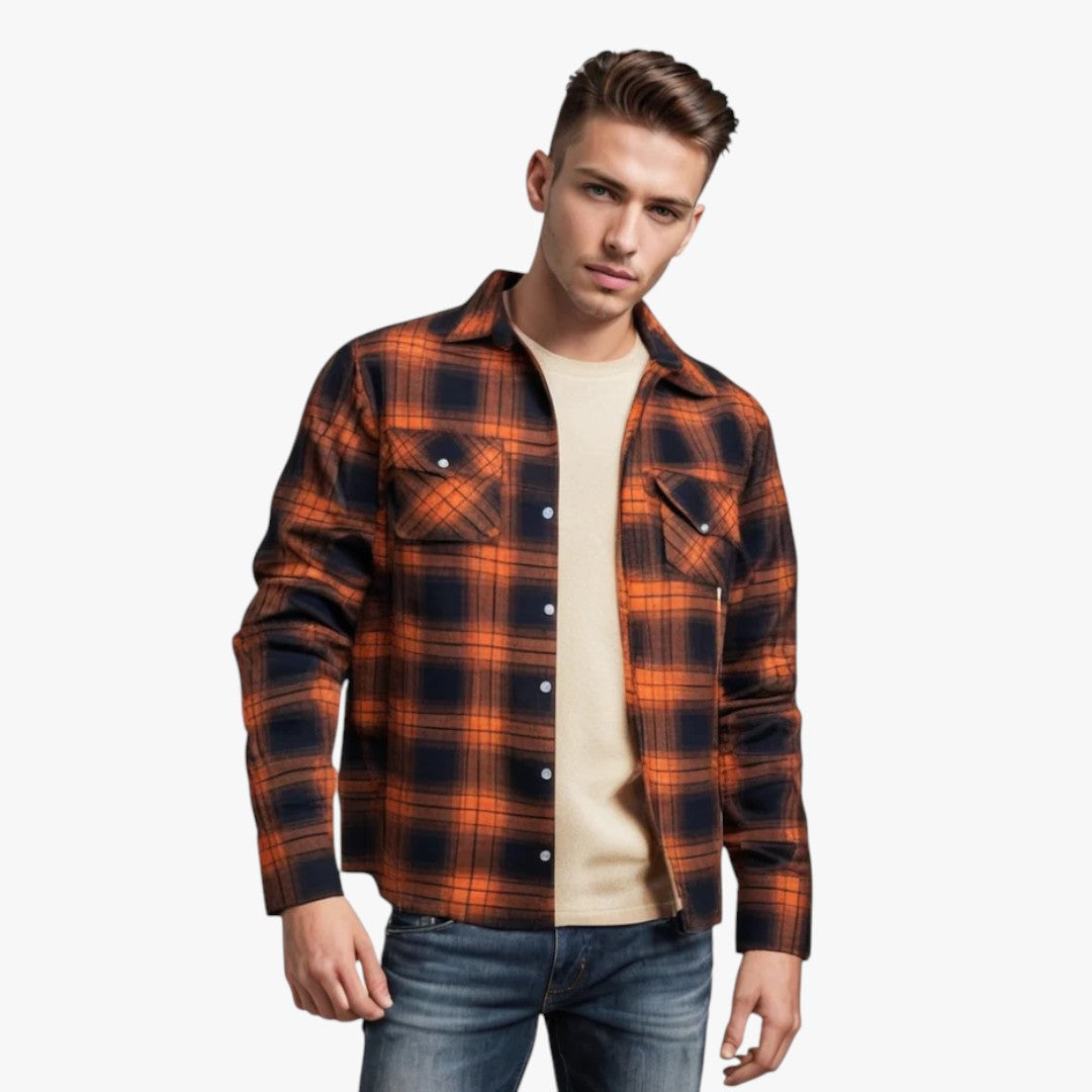 Gefütterte Herrenjacke mit Rautenmuster und Druckknöpfen