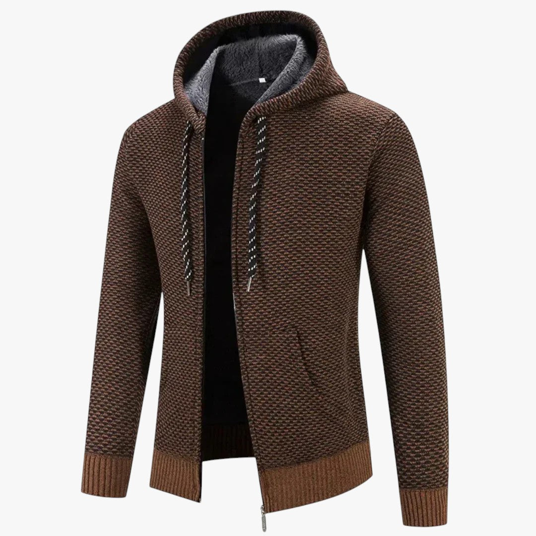 Herren Winterpullover mit Reißverschluss und Kapuze | Strickjacke