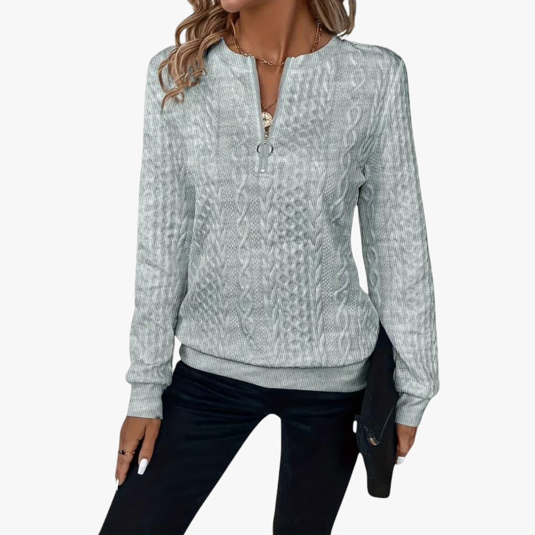 Damen Zopfmusterpullover mit Reißverschluss
