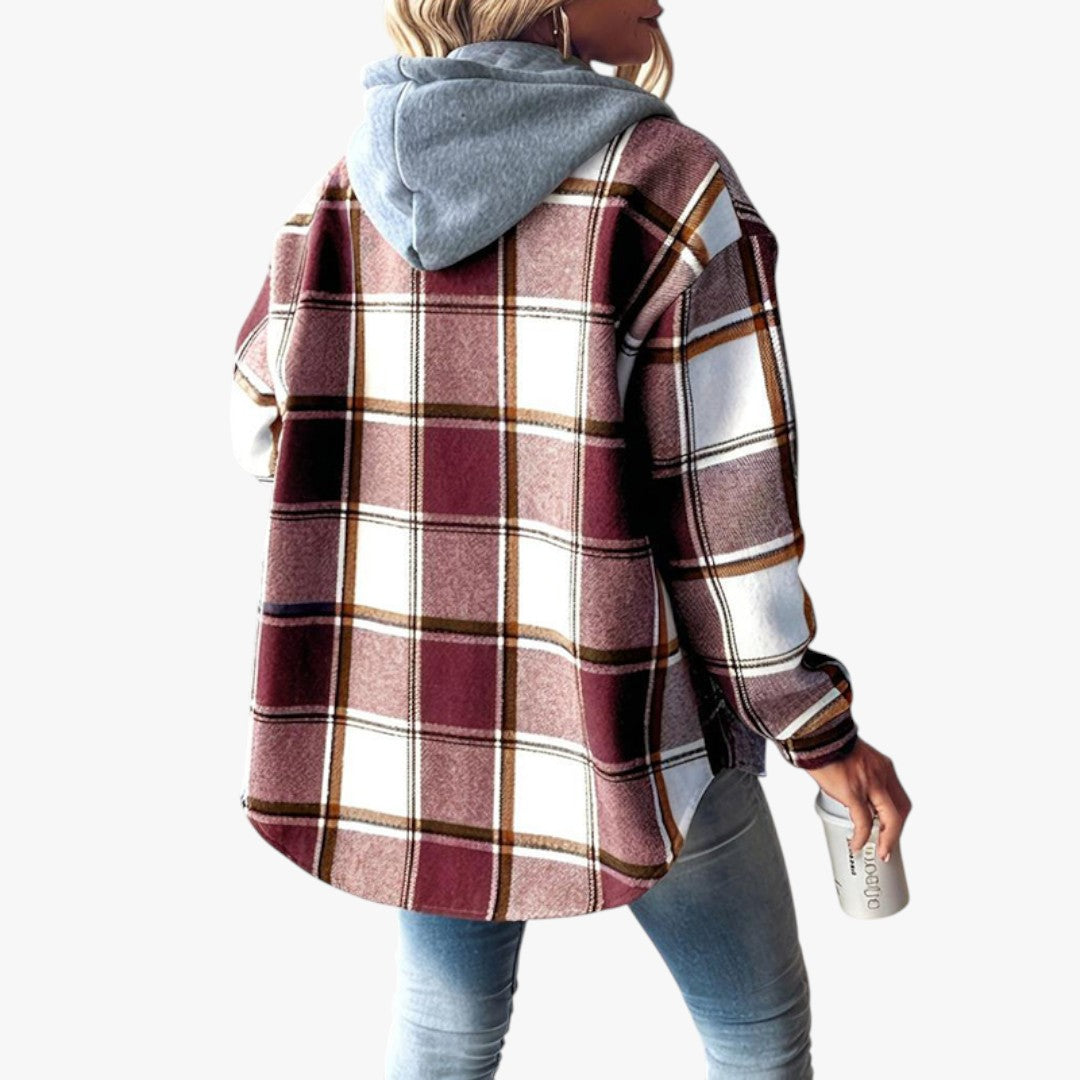 Damen Winterjacke mit Kapuze und Karomuster | Lang