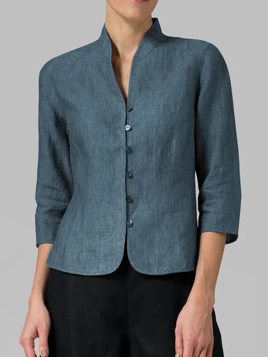 Variant image for Elegante Bluse Damen Stehkragen Chambray - Stilvoll & Vielseitig-6