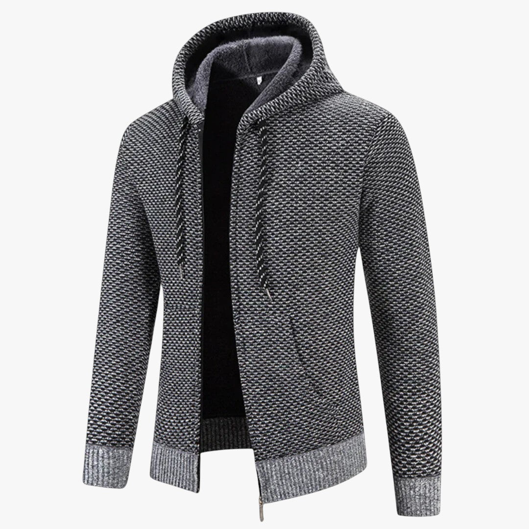 Herren Winterpullover mit Reißverschluss und Kapuze | Strickjacke