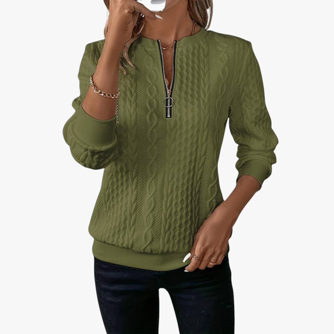 Damen Zopfmusterpullover mit Reißverschluss