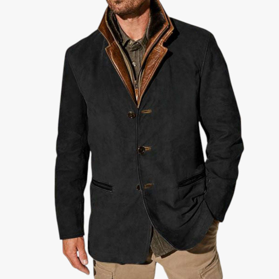 Herren Blazer Winterjacke mit Knöpfen und Reißverschluss | Kurz