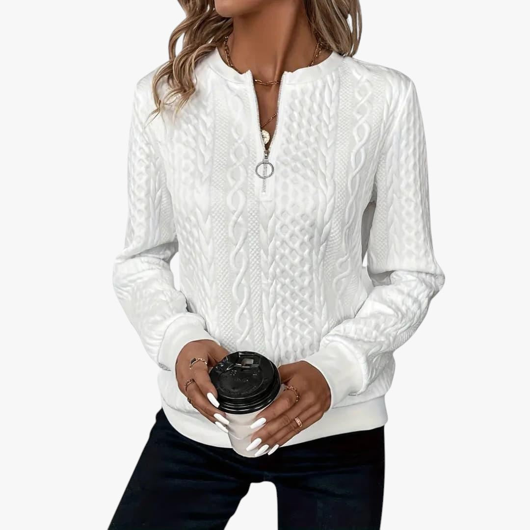 Damen Zopfmusterpullover mit Reißverschluss