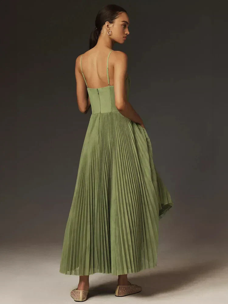 Damen Langes Plissee Kleid für Festliche Anlässe und Hochzeitsgast | Maxi