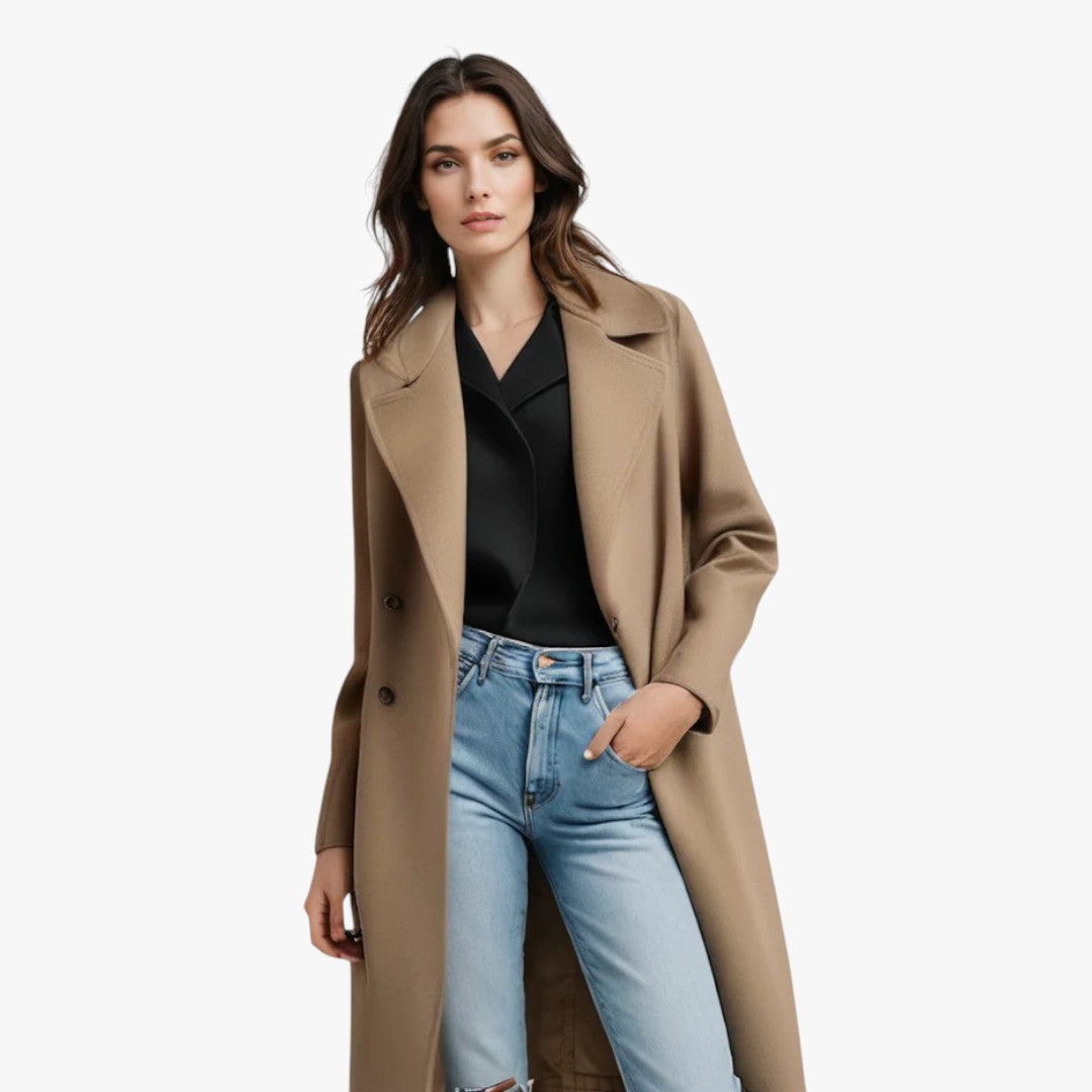 Damen Winter Trenchcoat mit Knöpfen und Gürtel