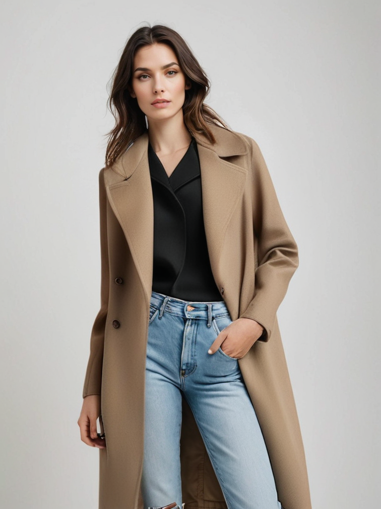 Damen Winter Trenchcoat mit Knöpfen und Gürtel