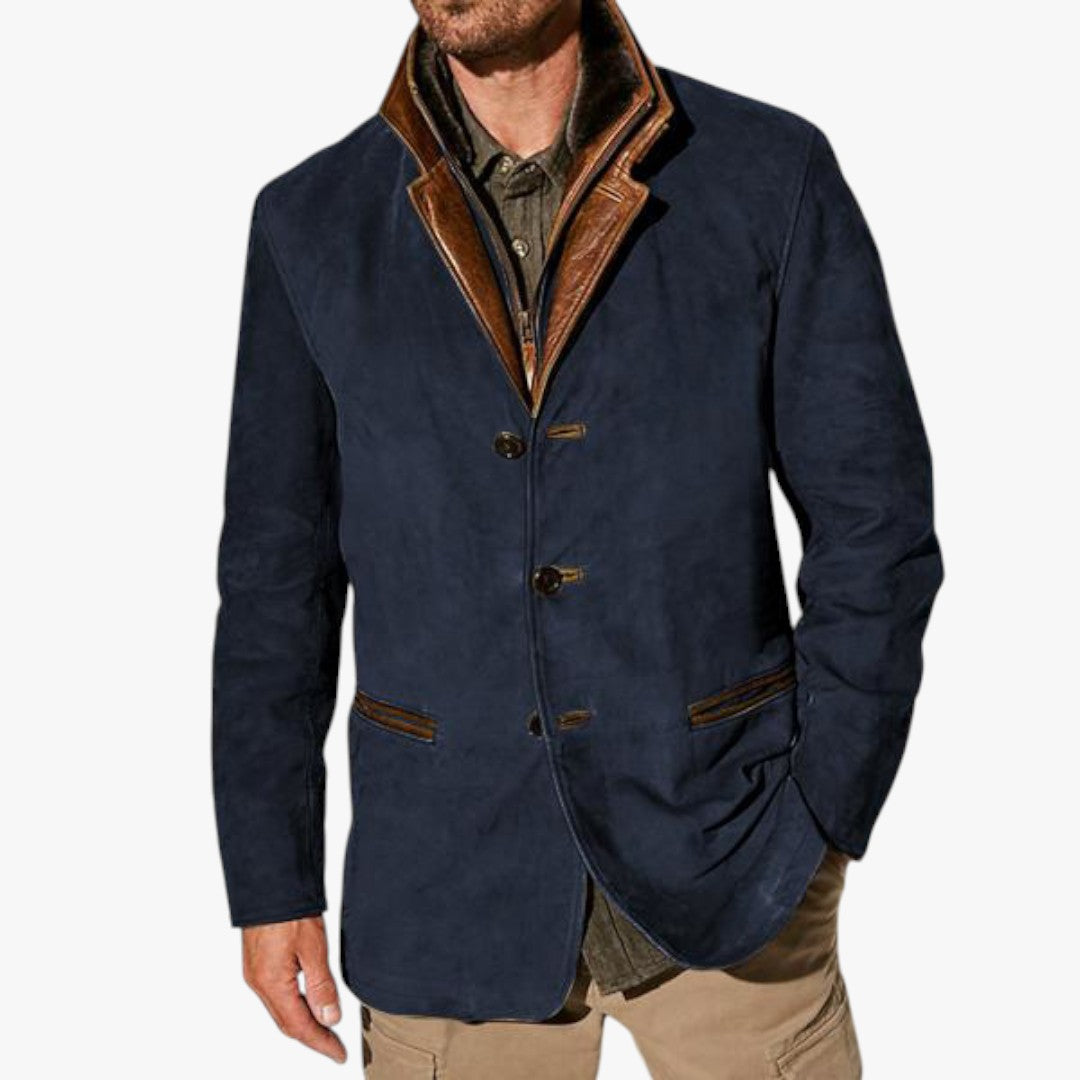 Herren Blazer Winterjacke mit Knöpfen und Reißverschluss | Kurz