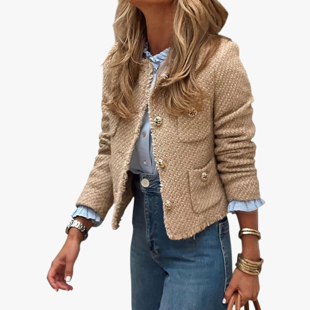 Damen Winterjacke mit goldenen Knöpfen und Taschen | Kurz