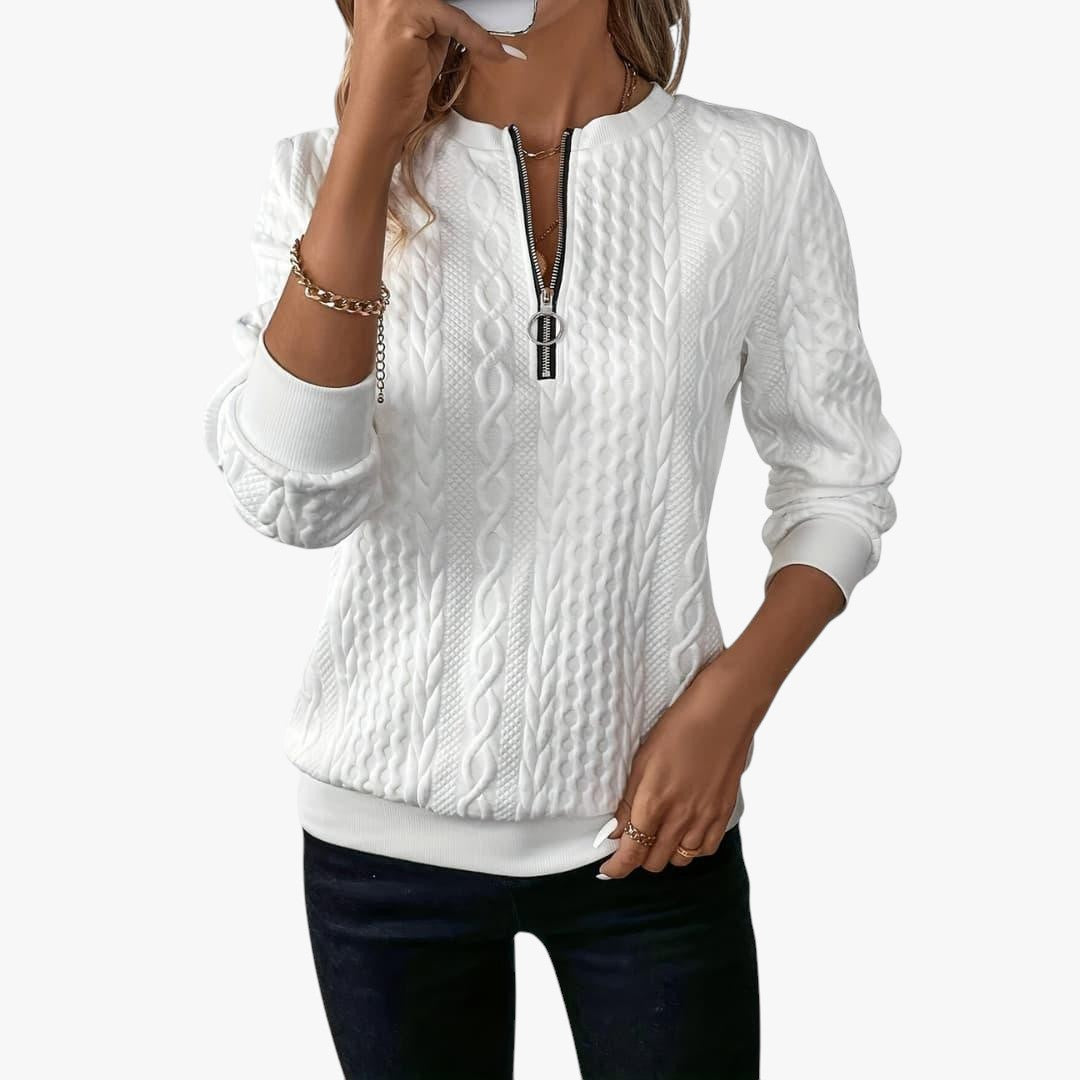 Damen Zopfmusterpullover mit Reißverschluss
