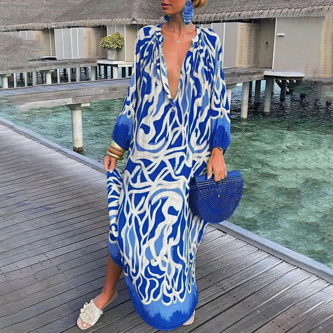 Damen Boho Kleid Blau – Leichtes Sommerkleid mit Langen Ärmeln für Trendige Anlässe 4