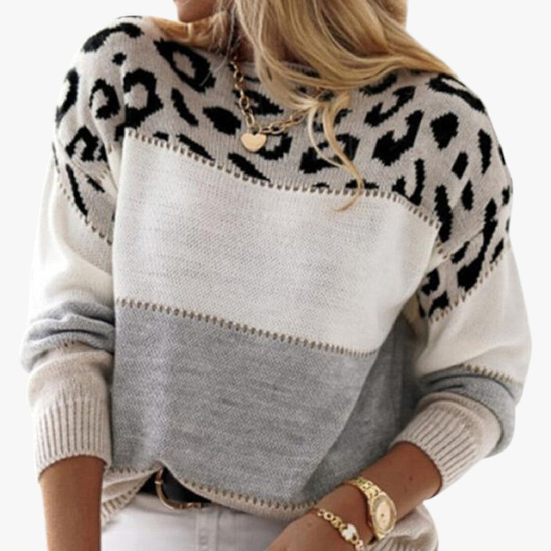 Damen Strickpullover mit Leopardenmuster | Lang