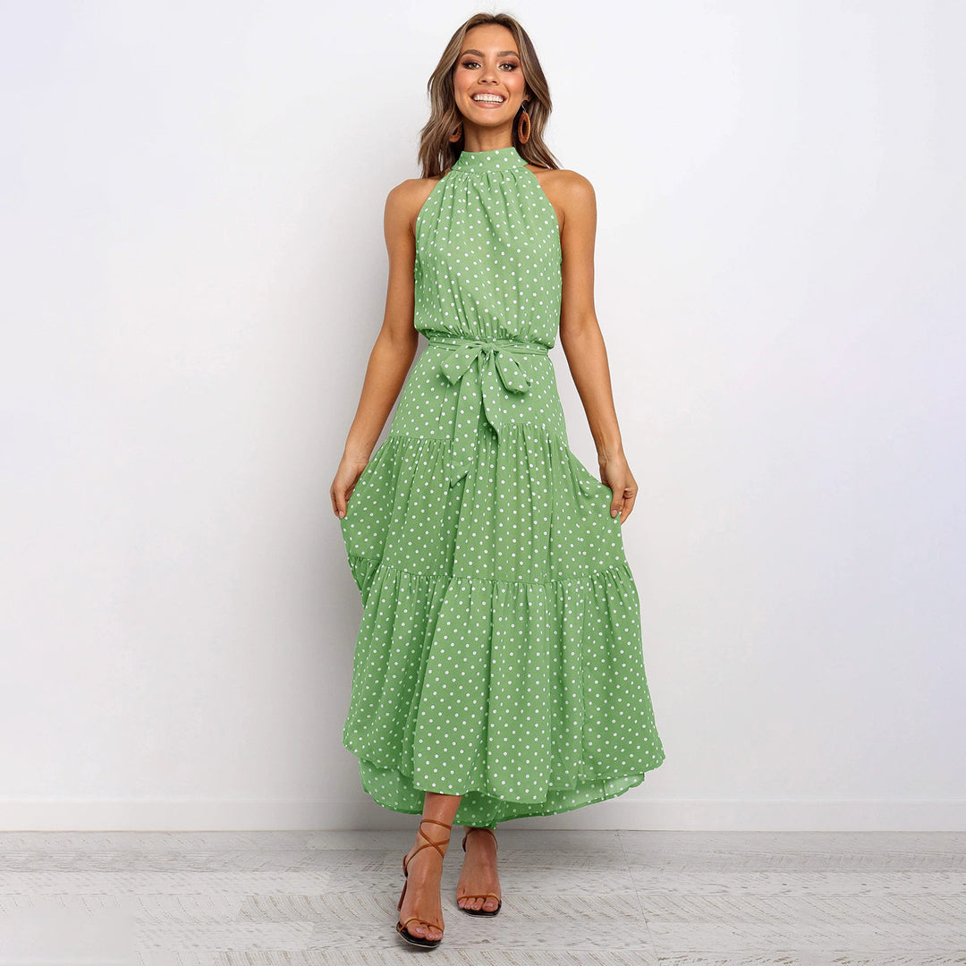 Damen Kleid A-Linie Grün mit Punkten, Elegantes Sommerkleid für Frauen 4