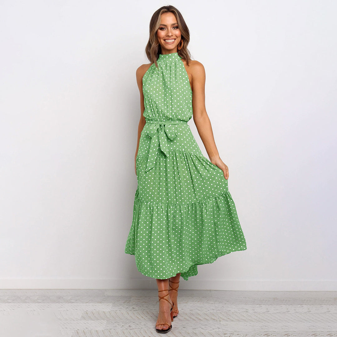Damen Kleid A-Linie Grün mit Punkten, Elegantes Sommerkleid für Frauen 3