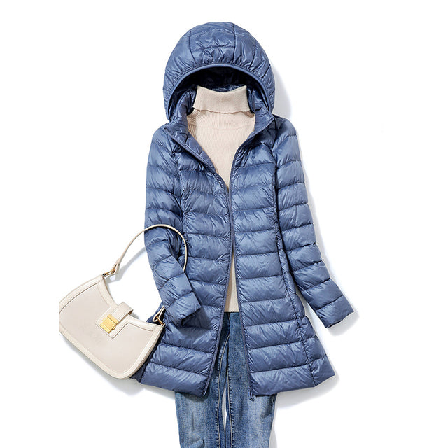 Damen Leichter Wintermantel mit Kapuze | Lang